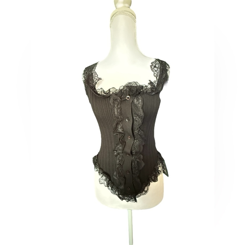 🖤 En Crème Lace Trim Corset-Style Top – NWT | Size Large